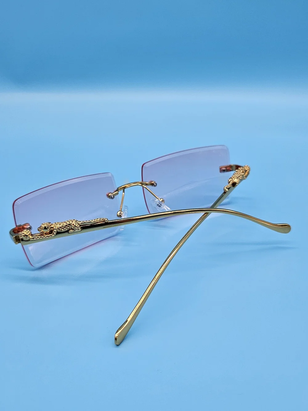 Gold Frame Pink Gradient Rimless Sunglasses - Unbranded